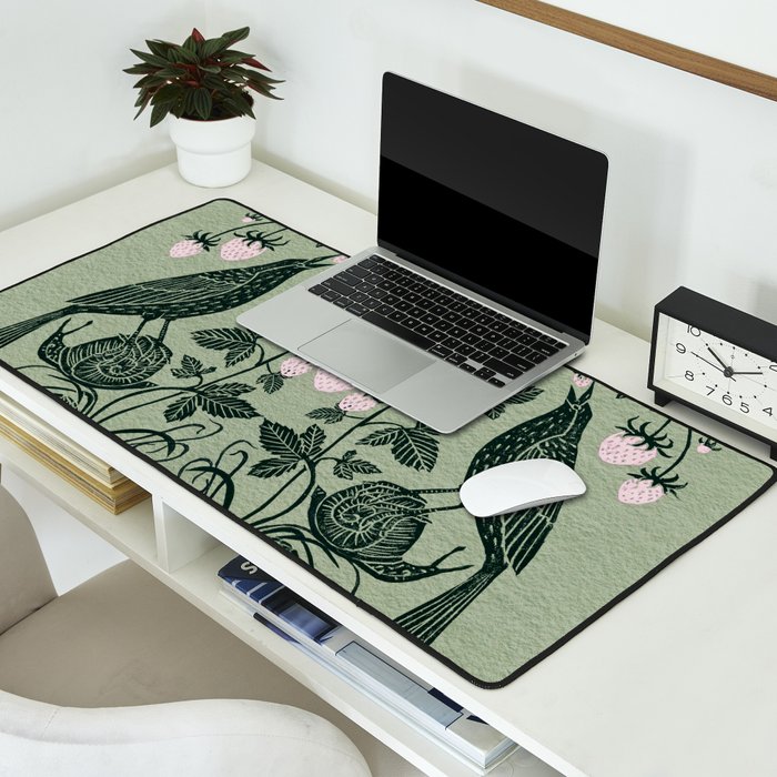 Birds and Snails with Strawberries Desk Mat Gallery Image 2
