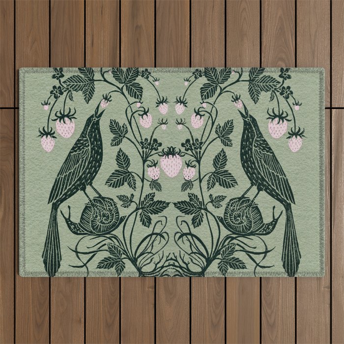 Birds and Snails with Strawberries Outdoor Rug Gallery Image 1