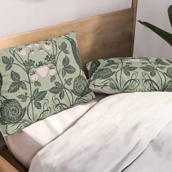Birds and Snails with Strawberries Pillow Sham Gallery Image 2