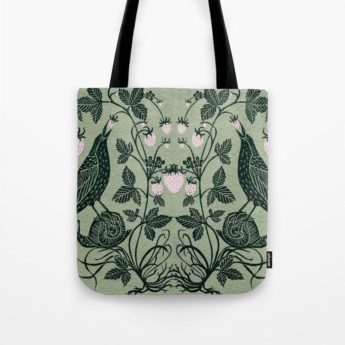 Birds and Snails with Strawberries Tote Bag Gallery Image 1