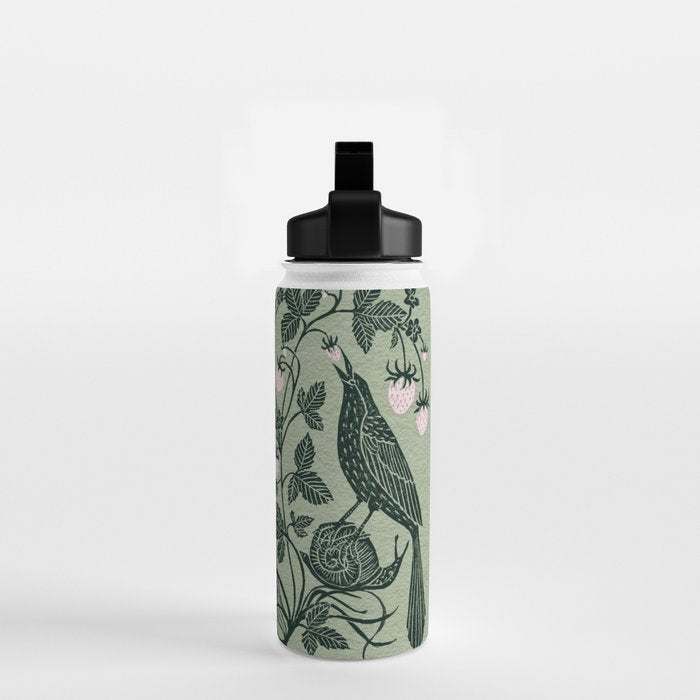 Birds and Snails with Strawberries Water Bottle Gallery Image 2
