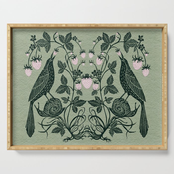Birds and Snails with Strawberries Serving Tray Gallery Image 1