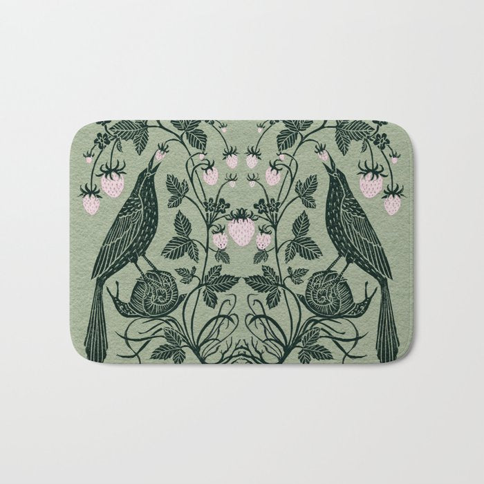 Birds and Snails with Strawberries Bath Mat Gallery Image 1