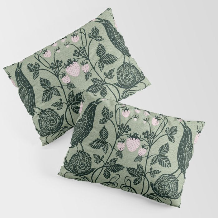 Birds and Snails with Strawberries Pillow Sham Gallery Image 1