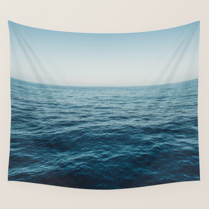 ocean, water, blue sky  -  horizon over water - seascape photography Wall Tapestry Gallery Image 1