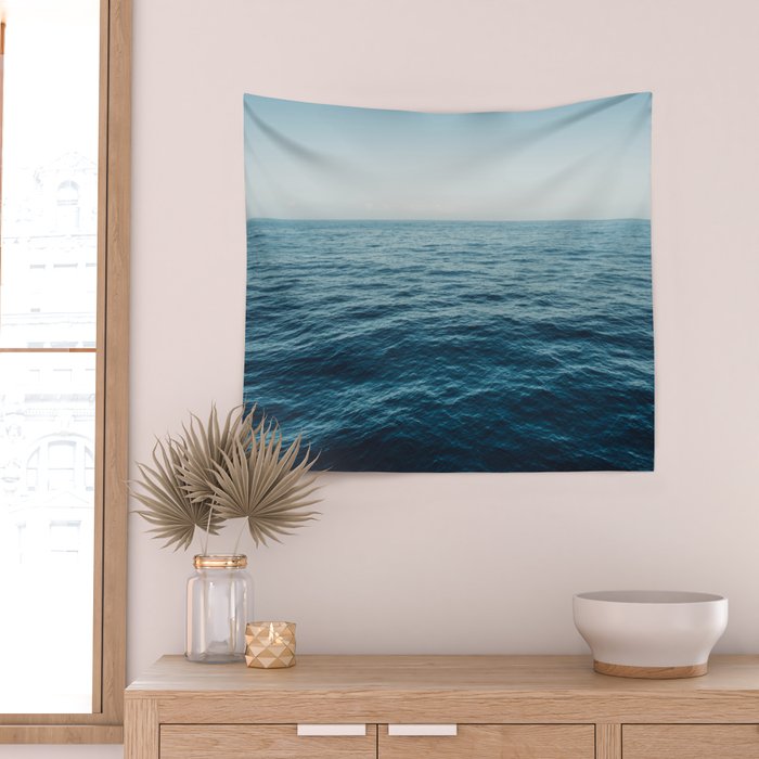ocean, water, blue sky  -  horizon over water - seascape photography Wall Tapestry Gallery Image 2
