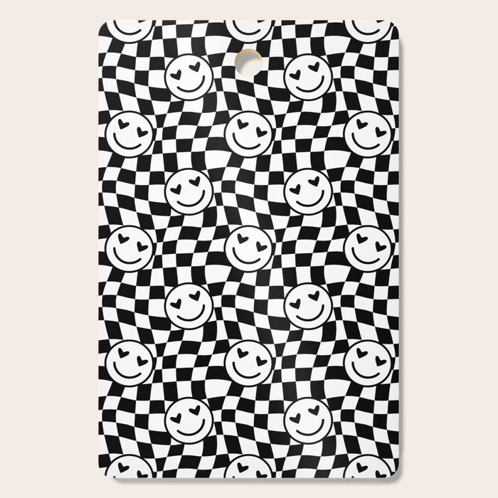 Black and white love eye face checkered pattern Cutting Board Gallery Image 1