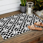 Black and white love eye face checkered pattern Outdoor Rug Gallery Image 2