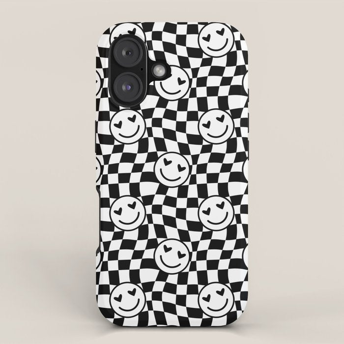 Black and white love eye face checkered pattern iPhone Case Gallery Image 1