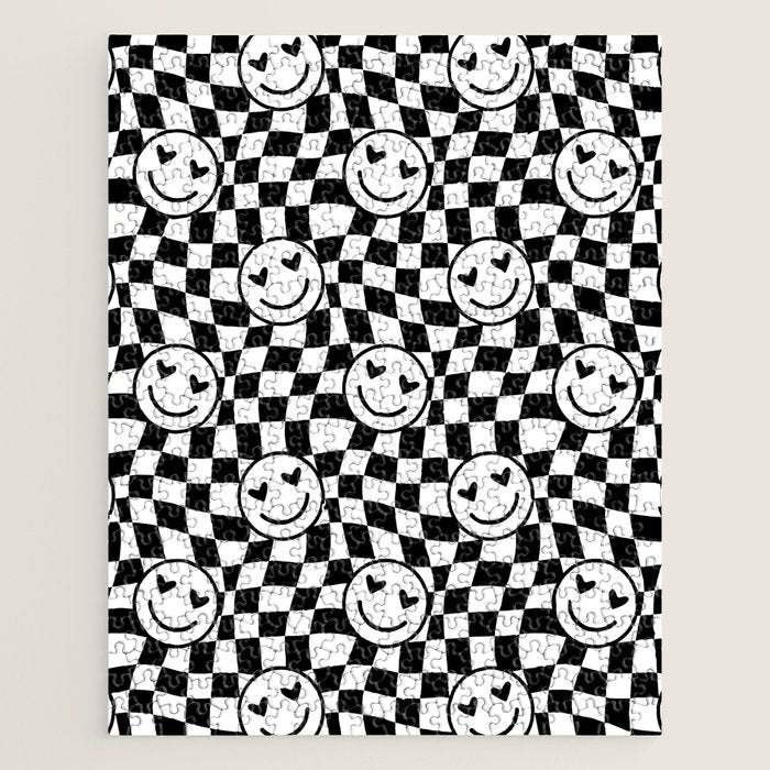 Black and white love eye face checkered pattern Jigsaw Puzzle Gallery Image 1