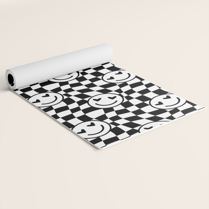 Black and white love eye face checkered pattern Yoga Mat Gallery Image 2