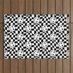 Black and white love eye face checkered pattern Outdoor Rug Gallery Image 1