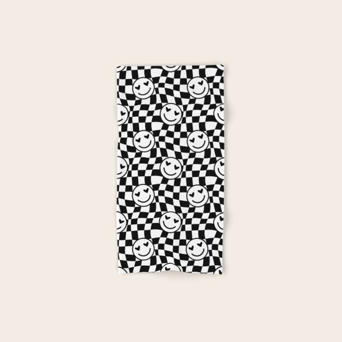 Black and white love eye face checkered pattern Bath Towel Gallery Image 1