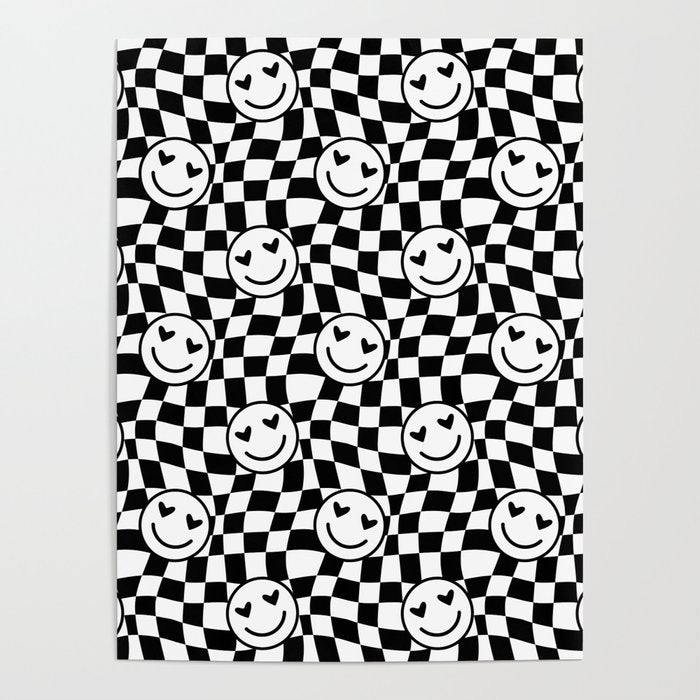 Black and white love eye face checkered pattern Poster Gallery Image 4