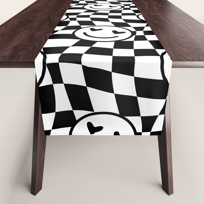Black and white love eye face checkered pattern Table Runner Gallery Image 1