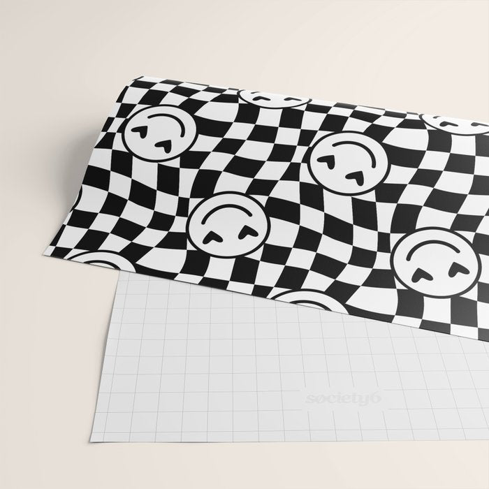 Black and white love eye face checkered pattern Wrapping Paper Gallery Image 2