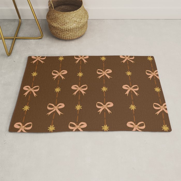 Cute Hair Bows and Stars in Brown and Peach Rug Gallery Image 1