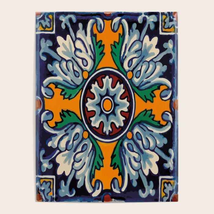 Mandala mexican talavera tile ceramic mosaic Poster Gallery Image 4