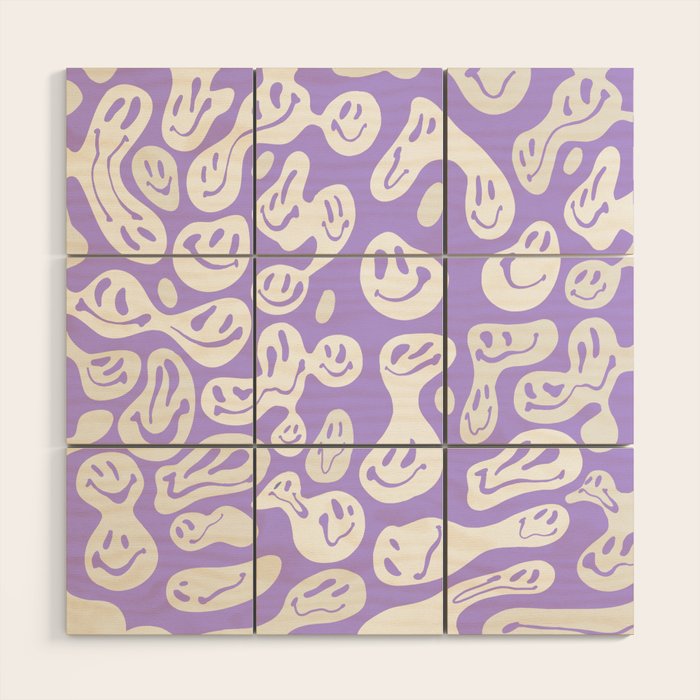 Pastel Purple Dripping Smiley Wood Wall Art Gallery Image 1