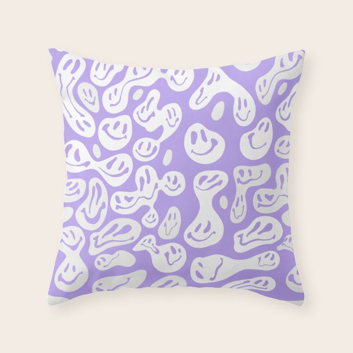 Pastel Purple Dripping Smiley Throw Pillow Gallery Image 1