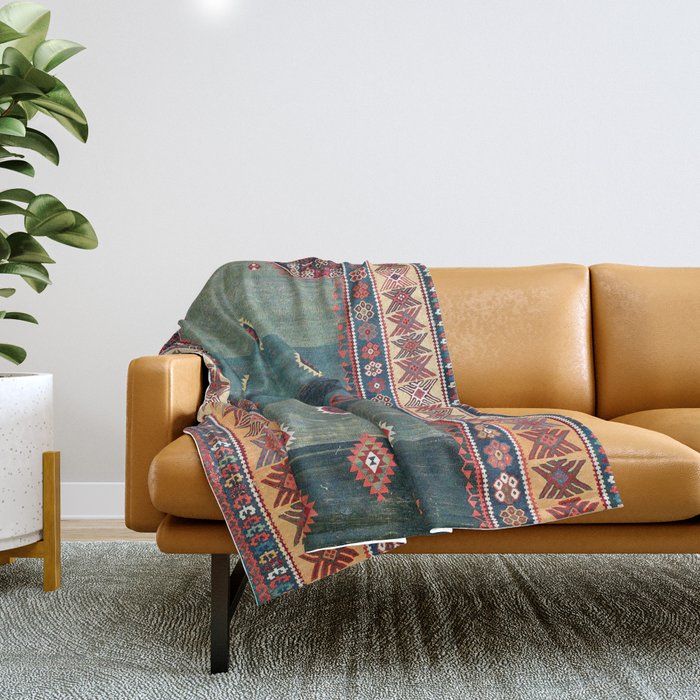 Sivas Antique Turkish Niche Kilim Print Throw Blanket Gallery Image 1