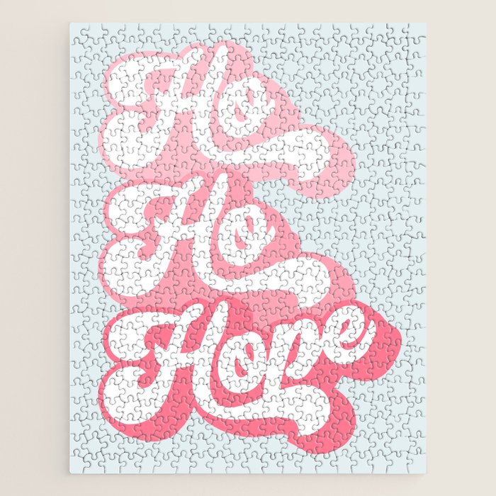 Retro Christmas Pun 'Ho Ho Hope' #positivevibes #Pink Jigsaw Puzzle Gallery Image 1