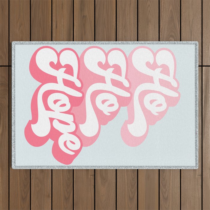 Retro Christmas Pun 'Ho Ho Hope' #positivevibes #Pink Outdoor Rug Gallery Image 1
