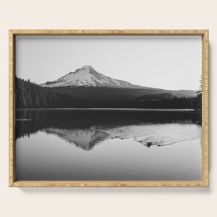 Wild Mountain Sunrise - Black and White Nature Photography Serving Tray Gallery Image 1