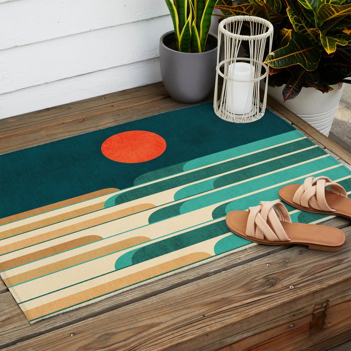 Chasing wave under the red moon Outdoor Rug Gallery Image 2