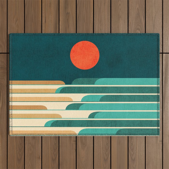 Chasing wave under the red moon Outdoor Rug Gallery Image 1