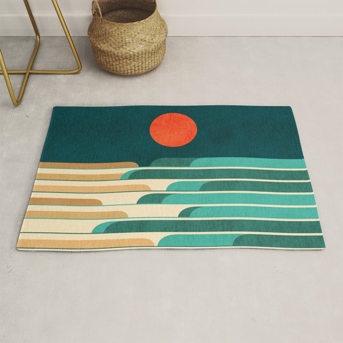 Chasing wave under the red moon Rug Gallery Image 1