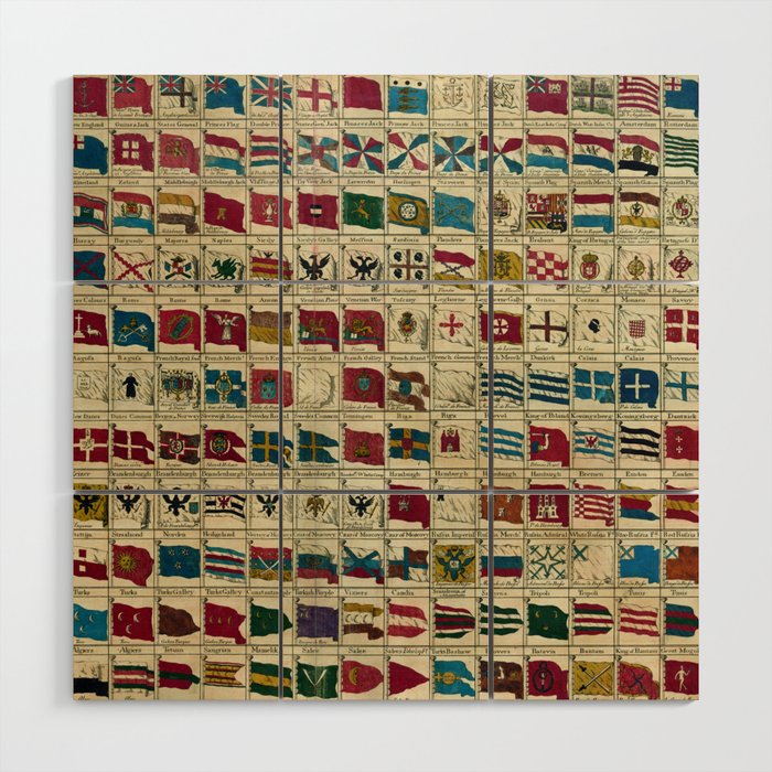 Vintage Naval Flags of The World Illustration Wood Wall Art Gallery Image 1