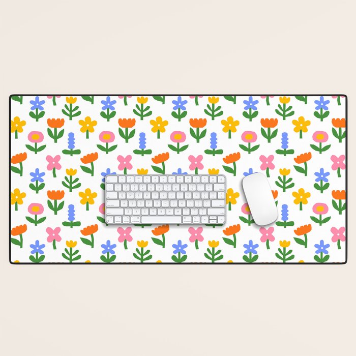 Colorful spring flower art pattern Desk Mat Gallery Image 1