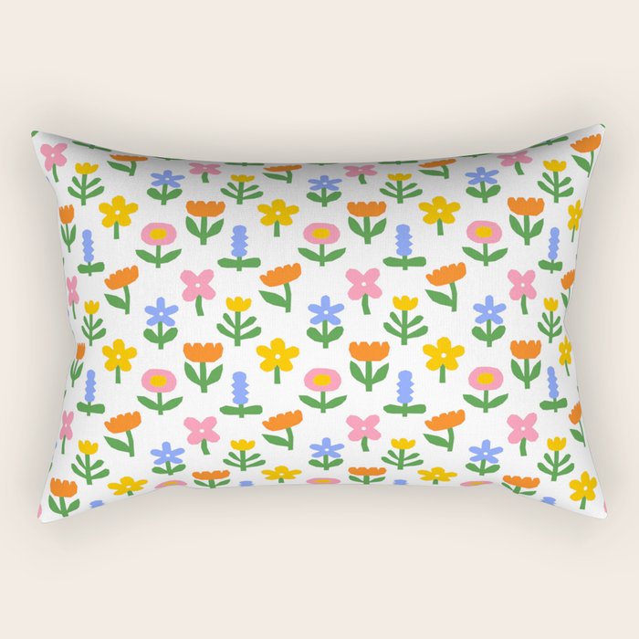 Colorful spring flower art pattern Rectangular Pillow Gallery Image 1