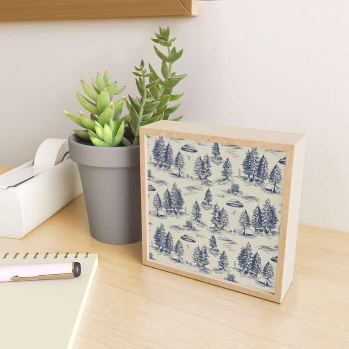 Alien Abduction Toile De Jouy Pattern in Blue Mini Art Print Gallery Image 2