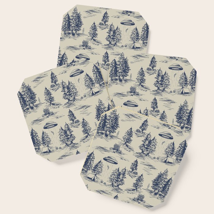 Alien Abduction Toile De Jouy Pattern in Blue Coaster Gallery Image 1