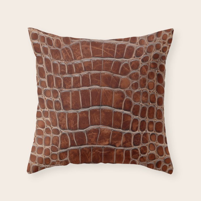 Crocodile Leather Pattern in Deep Brown Throw Pillow Gallery Image 6