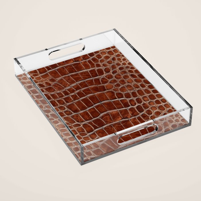 Crocodile Leather Pattern in Deep Brown Acrylic Tray Gallery Image 1