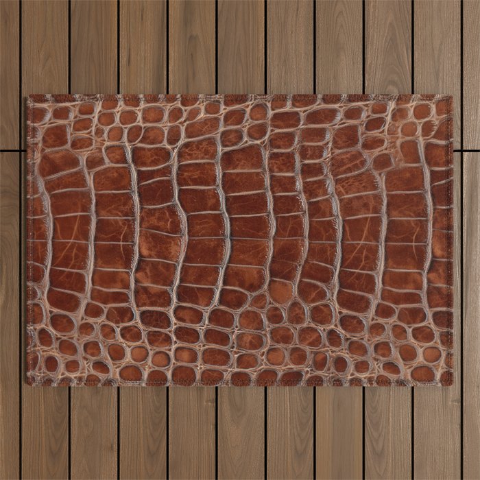 Crocodile Leather Pattern in Deep Brown Outdoor Rug Gallery Image 1