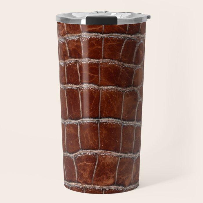 Crocodile Leather Pattern in Deep Brown Travel Mug Gallery Image 1