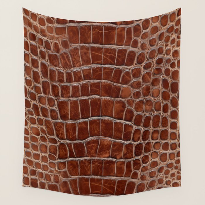 Crocodile Leather Pattern in Deep Brown Wall Tapestry Gallery Image 1
