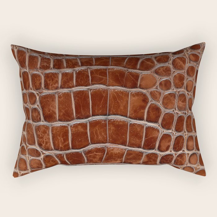 Crocodile Leather Pattern in Deep Brown Rectangular Pillow Gallery Image 2