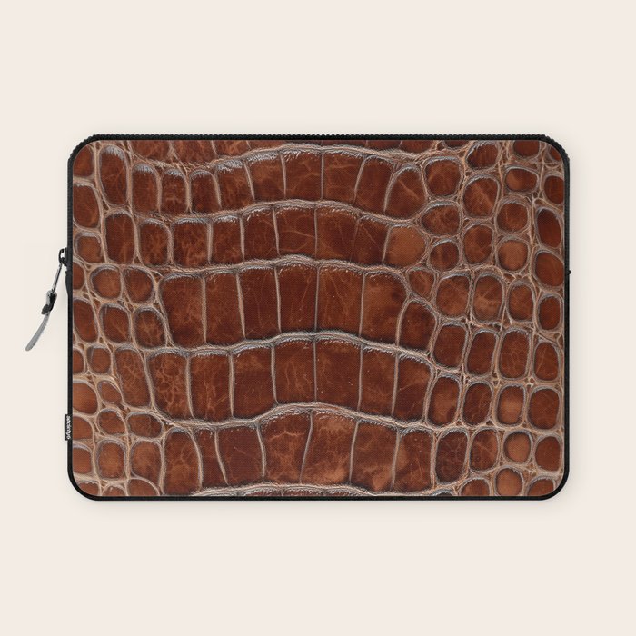 Crocodile Leather Pattern in Deep Brown Laptop Sleeve Gallery Image 1
