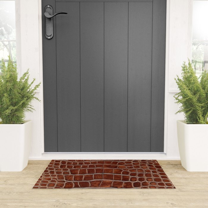 Crocodile Leather Pattern in Deep Brown Welcome Mat Gallery Image 3