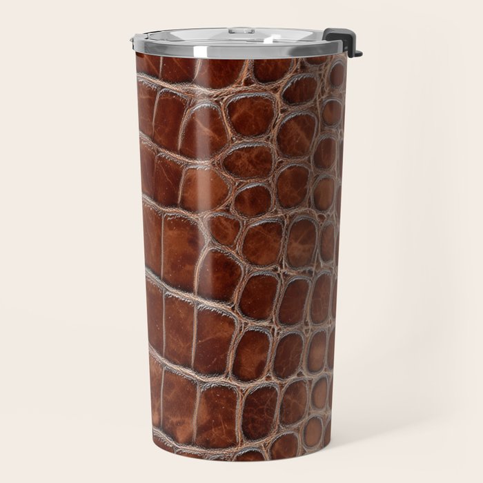 Crocodile Leather Pattern in Deep Brown Travel Mug Gallery Image 2