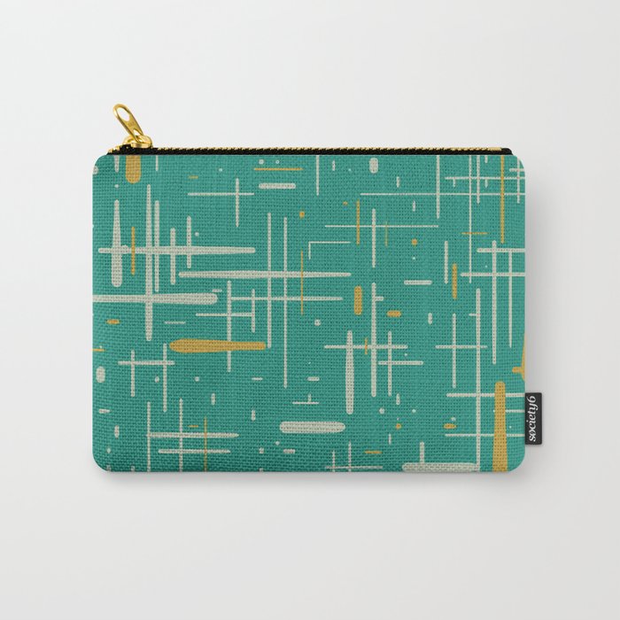 Mid-Century Modern Kinetikos Pattern in Teal Blue Green, Mustard Gold, and Celadon Carry All Pouch Gallery Image 1