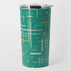 Mid-Century Modern Kinetikos Pattern in Teal Blue Green, Mustard Gold, and Celadon Travel Mug Gallery Image 1