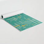 Mid-Century Modern Kinetikos Pattern in Teal Blue Green, Mustard Gold, and Celadon Yoga Mat Gallery Image 2