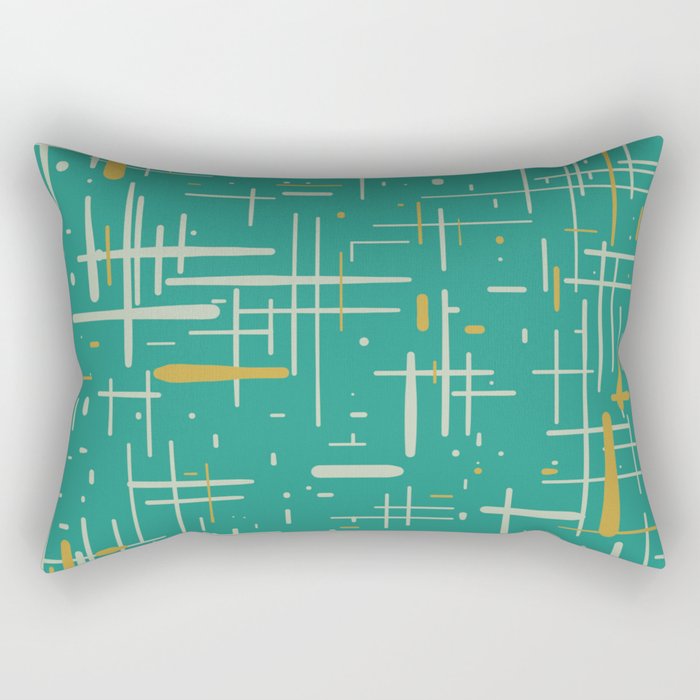 Mid-Century Modern Kinetikos Pattern in Teal Blue Green, Mustard Gold, and Celadon Rectangular Pillow Gallery Image 1