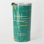 Mid-Century Modern Kinetikos Pattern in Teal Blue Green, Mustard Gold, and Celadon Travel Mug Gallery Image 3